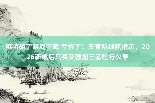 麻将胡了游戏下载 亏惨了！车管所细腻指示，2026新规后只买交强加三者险行欠亨